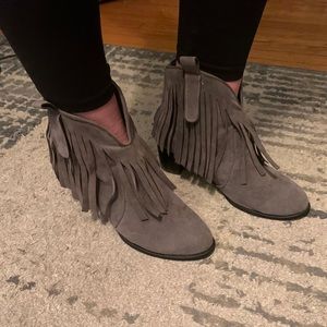 Gray Fringe Ankle Boot